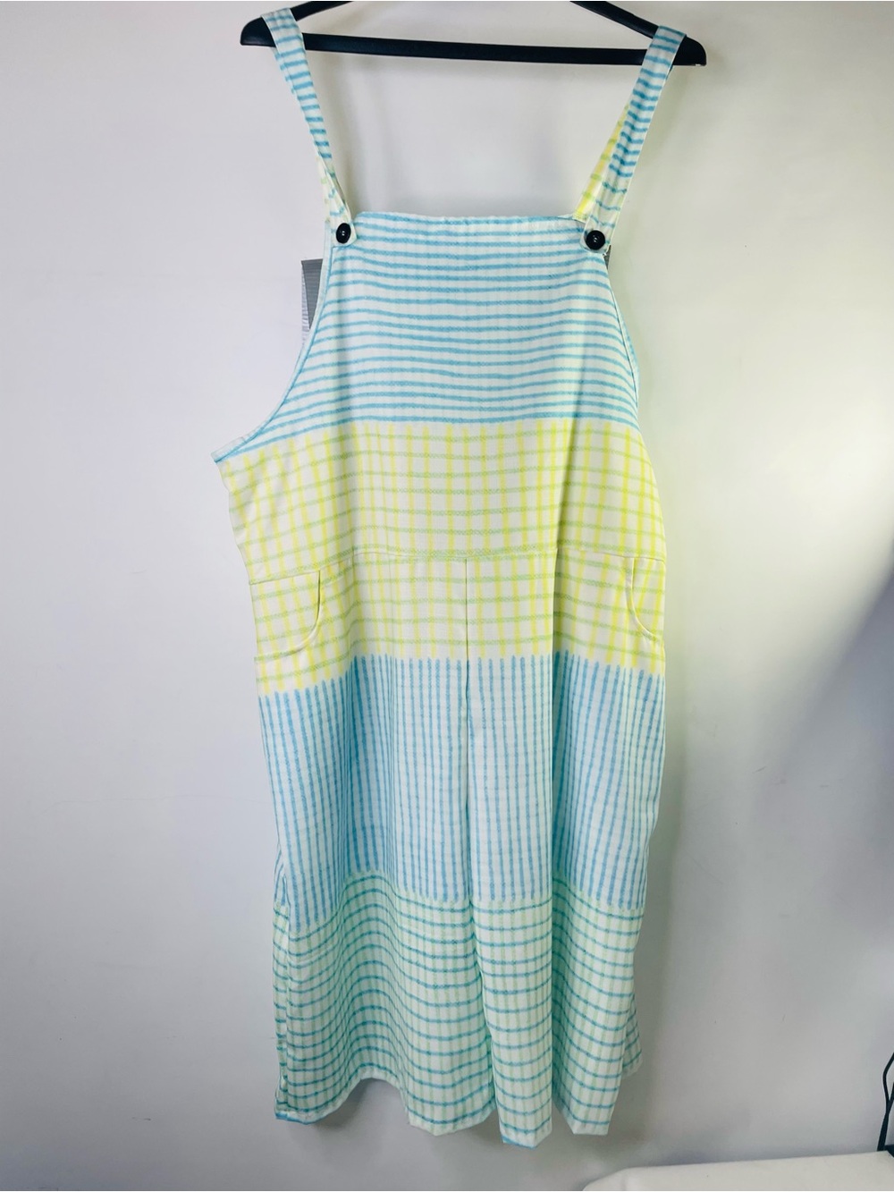 Just Fashion Now Striped & Checked Sleeveless Jumpsuit in Light Blue & Yellow